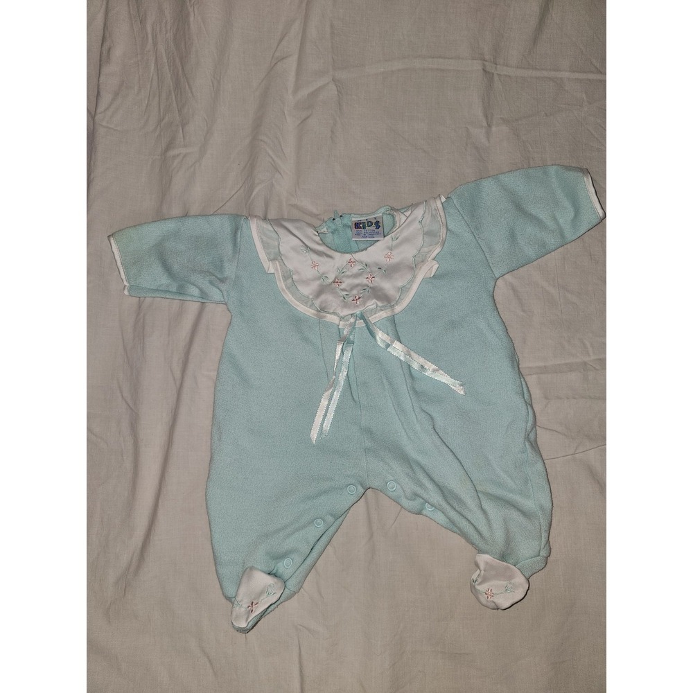Vintage 1980s N.I.T. Kids Baby Outfit Size 3/6 Months Light Blue